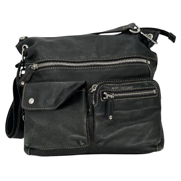 FOSSIL Sutton Crossbody Bag Black Pebbled Leather Messenger Purse Pockets Zip - Picture 1 of 9